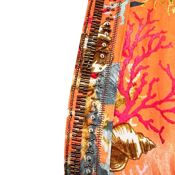 Chicos Kimono Cover Up L / XL Orange Coral Reef Resort‎ Nautical Sea Pockets - Picture 5 of 8